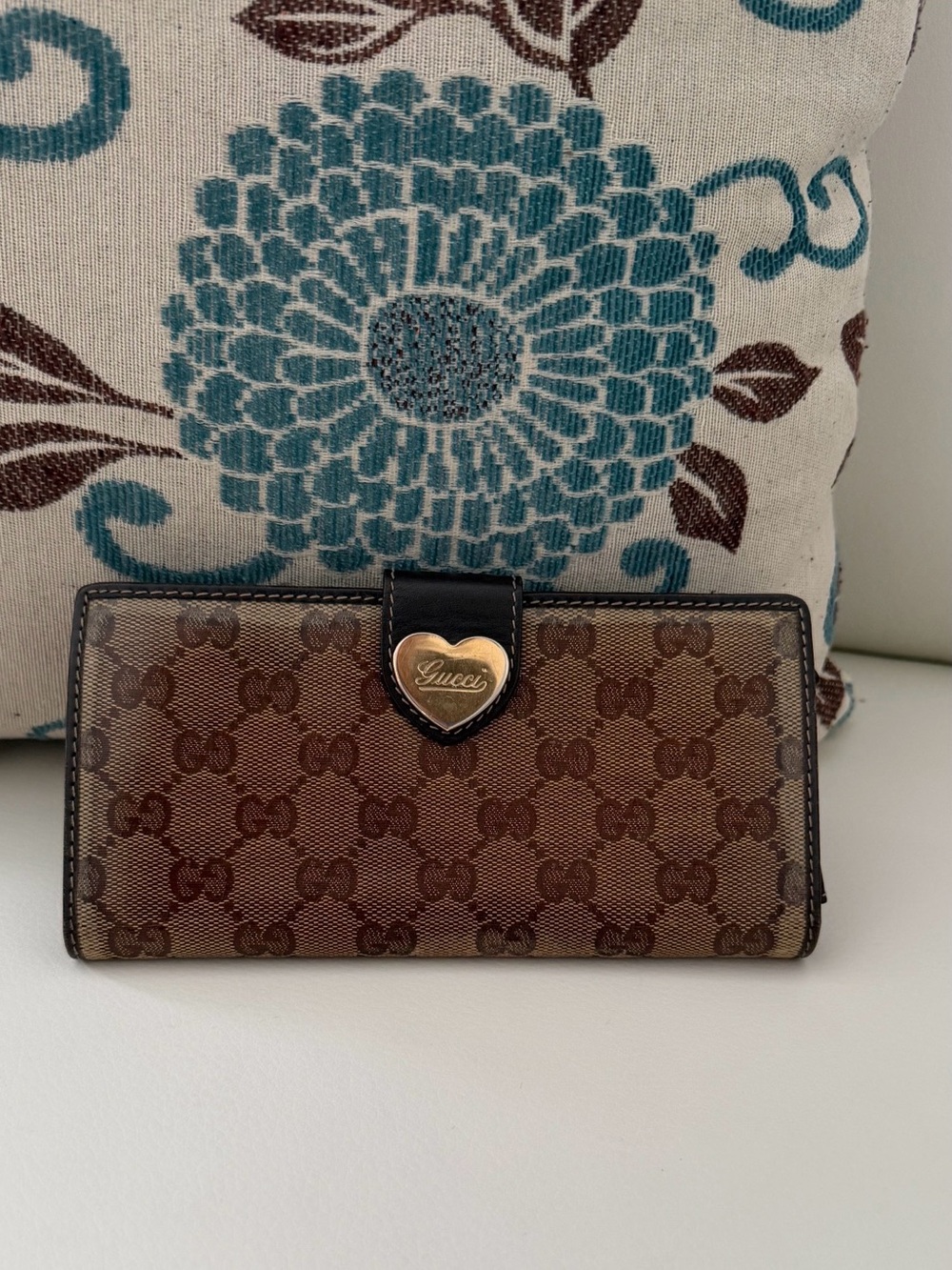 Gucci Brown Monogram Heart-Accent Continental Wallet